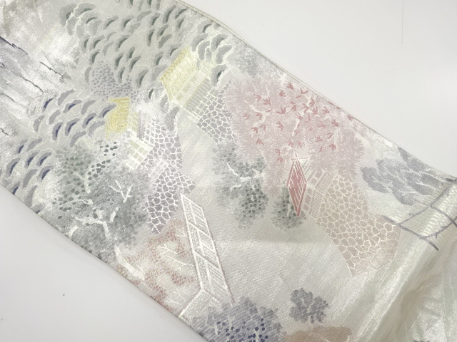 佐賀錦　家屋に樹木風景模様織り出し　袋帯